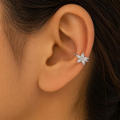 Flower Ear Cuff Set for Women Non Piercing Cartilage Earrings Clip On Wrap Cuffs Stackable Jewelry Gifts - color: A2: silver flower ear cuff