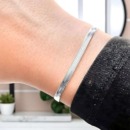 Waterproof 14K Gold Over Herringbone Chain Bracelet Anklet for Women and Men, Ankle Bracelet Premium Solid Stainless Steel (Silver) - size: 8 Inch, style: WIDTH - 5 MM