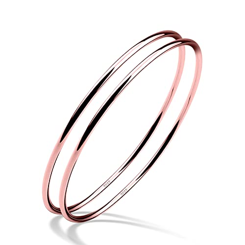H&Beautimer 925 Sterling Silver Bracelet for Women's Italian Handmade Solid Bangle 2/3/4/5/6/7 Set Rose Gold Fine Jewelry With Gift Box - color: Rose Gold 2set, size: 60MM