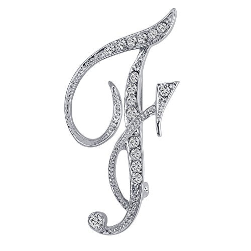 A-Z 26 Letters Pins Brooches Silver Plated Metal Broaches Pins-Clear Crystal Initial Breastpin - color: 1pcs-F