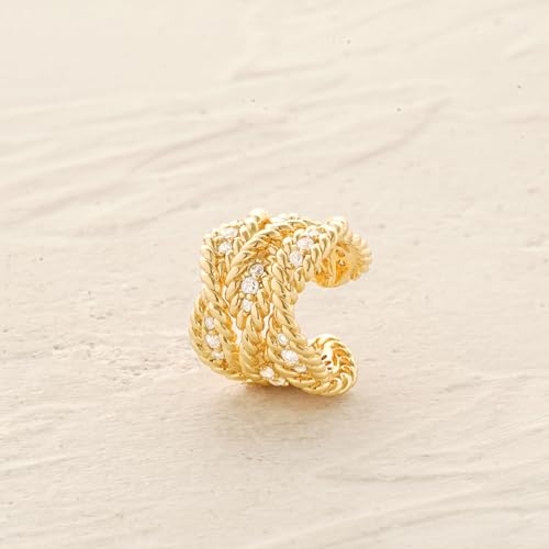 Women Ear Cuff Earrings Gold Non Pierced Cartilage Clip on Open Wrap Twist Hoop 14K Gold Plated Simple Hypoallergenic Everyday Jewelry - style: Trio