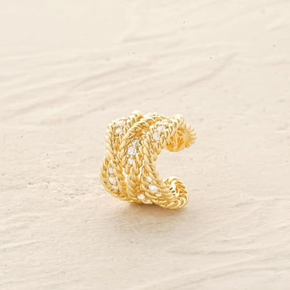 Women Ear Cuff Earrings Gold Non Pierced Cartilage Clip on Open Wrap Twist Hoop 14K Gold Plated Simple Hypoallergenic Everyday Jewelry - style: Trio