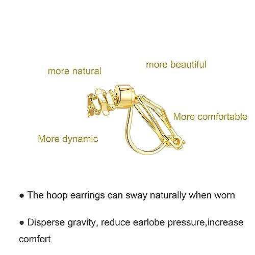 YOQUCOL 5CM(2.0IN) Golden Swingable Clip On Hoop Earrings for Women Non Pierced Ears Hoop Earrings - color: F