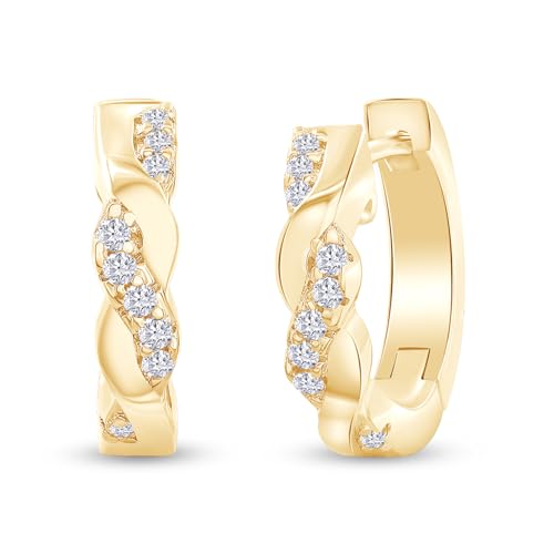Twisted Hoop Earrings for Women 1/10 Carat (ctw) Round Lab Created Moissanite Hoop Earriings in 18K Gold Plated Jewelry for Her (0.10 ctw) - color: Yellow Gold
