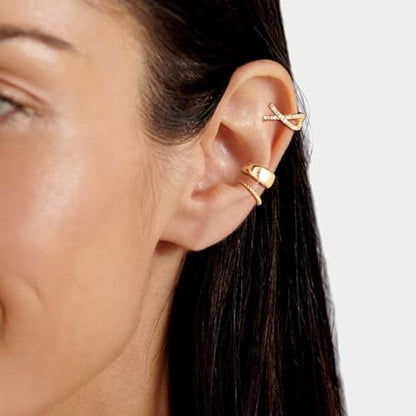 OOOPEL 3 Pairs 14K Gold Plated Ear Cuffs Non Piercing Lightweight Stackable Chunky Earring Cuff for Women Adjustable Non-Fading Fake Earrings Suitable for Christmas Gift - style: Cross CZ