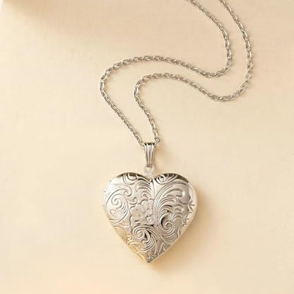 Locket Necklace that Holds Pictures Flower Lockets Pendant Necklaces Birthday Gifts Jewelry - style: Silver Heart