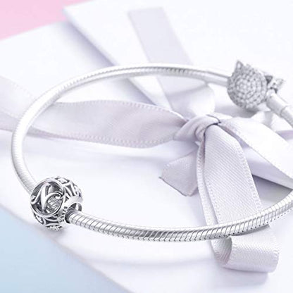 Letter Charms 925 Sterling Silver Initial A-Z Bead Charms | For Bracelets Necklaces, Hypoallergenic,Cubic Zirconia Alphabet Beads, Personalized Gifts for Women - color: N