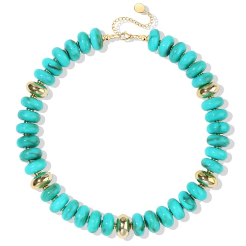 FIRAZIO Colorful Chunky Beaded Necklaces for Women | Trendy Statement Necklace Choker Necklace Boho Summer Beach Vacation Jewelry Gift - color: Turquoise Beaded