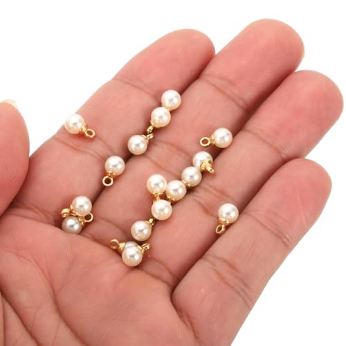 PATIKIL Pearl Charm, 100pcs Pearl Beads Faux Pearl Pendant Charm DIY for Jewelry Making Bracelets Earrings Necklace Crafts - color: Golden Beige, size: 5mm