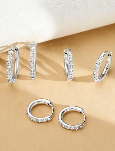 316L Surgical Steel Huggie Hoop Earrings | Dainty Pave Cubic Zirconia Cartilage Tiny Earring for Sensitive Ears Hypoallergenic Lightweight for Women Men - style: Silver,20G*8/10/12mm