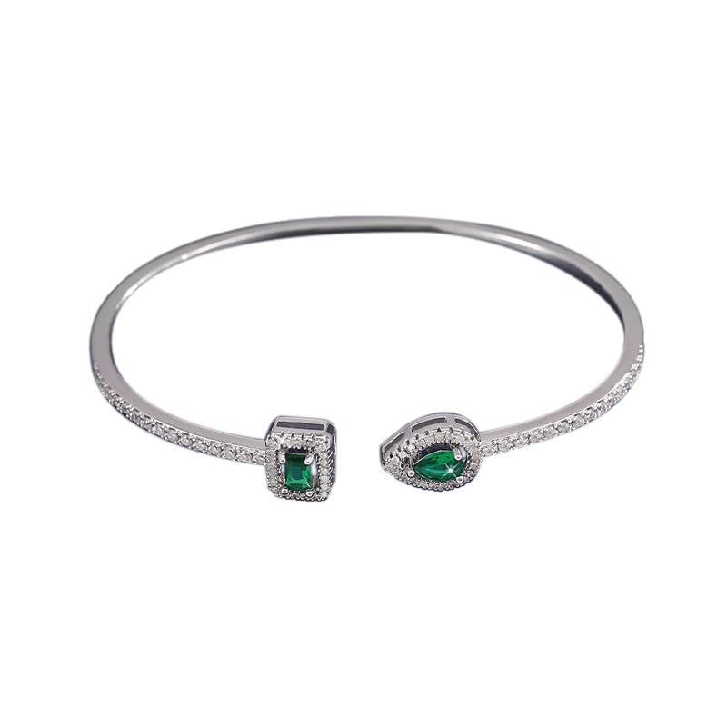 Elegant Versatile Youthful Bracelet, Delicate Water Drop & Square Stone Cuff Bangle for Women - color: Silver-Green, size: One Size