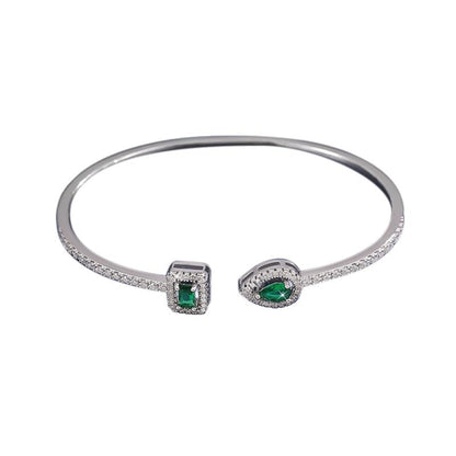 Elegant Versatile Youthful Bracelet, Delicate Water Drop & Square Stone Cuff Bangle for Women - color: Silver-Green, size: One Size