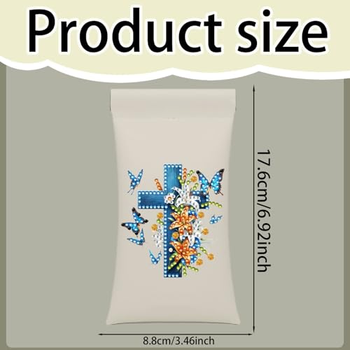 Diamond Art Painting Eye Glass Bag PU Sunglasses Glasses Storage Bag Built-in Glasses Cloth Press Automatic Closure - color: Cross