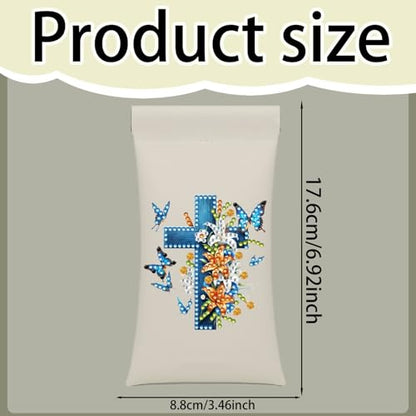 Diamond Art Painting Eye Glass Bag PU Sunglasses Glasses Storage Bag Built-in Glasses Cloth Press Automatic Closure - color: Cross