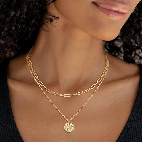 Layered Necklaces for Women 14K Gold Plated Stack Circle Pendant Trendy Long Chain Stackable Handmade Coin Necklace Set Dainty Gold Stacked Jewelry Gifts - color: Gold-3