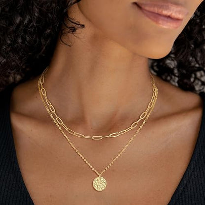 Layered Necklaces for Women 14K Gold Plated Stack Circle Pendant Trendy Long Chain Stackable Handmade Coin Necklace Set Dainty Gold Stacked Jewelry Gifts - color: Gold-3
