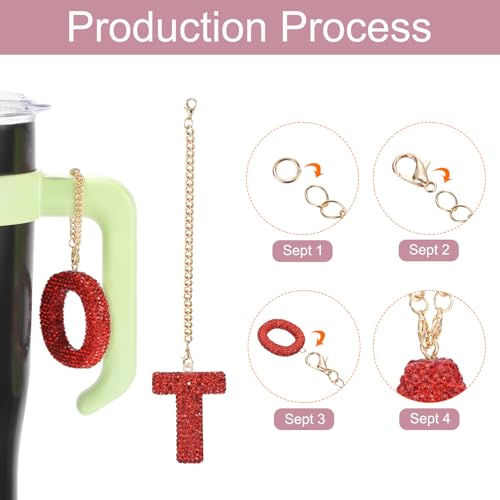 MECCANIXITY Bling Car Letter Charm, Initial T Letter Interior Car Rear View Mirror Decoration Hanging Crystal Ornaments for Women Bags Water Cup DIY Craft, Red - style: Letter T