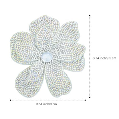 3.74 Inches Rhinestone Camellia Flower Brooch Pins & Hair Clips for Women Elegant Created Crystal Lapel Pin Brooches Wedding Party - color: White