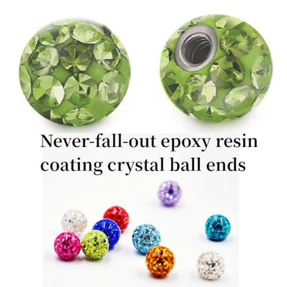 12pc Flexible Acrylic Bar Coated CZ Crystal Ball Barbell Tongue Ring Stud Nipple Body Piercing Bioflex Retainer Jewelry Set - color: White