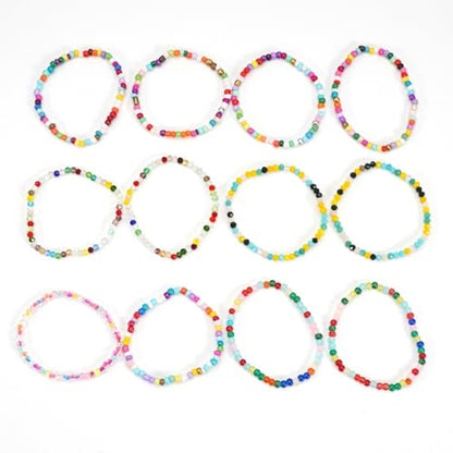 12Pcs Bohemia Multilayer Resin Seed Beaded Stackable Bracelets Colorful Crystal Glass Beads Stretch Bracelet BFF Friendship Elastic Wristbands for Women Men Summer Beach Boho Vacation Jewelry - color: Colorful
