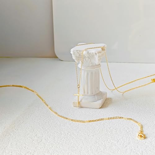 Airmb Cross Necklace for Women Gold/Silver Plated Layered Dainty Cross Chain Trendy Choker Satellite Charm Small Crucifix Pendant Gold/Silver Necklace Stackable Hypoallergenic Delicate Gift for Women - color: Gold-2PS Dot Chain