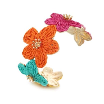 RUOFFETA Raffia Flower Cuff Bracelet for Women, Floral Chunky Bangle Wide Open Cuff Statement Bracelet - color: Colorful