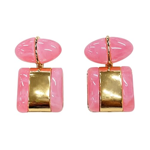 Vintage Geometric Resin Statement Dangle Earrings for Women Gold-Toned Lightweight Multi-Colors Oval Square Charms Drop Dangling Earring Retro Holiday Y2K Party Accessories Jewelry - color: Pink