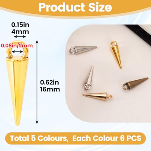 Cone Charm, Punk Style Spike Pendants with Small Hole, Glossy Gothic Dangle Cone Pendants Charm - color: 5 colors,zinc alloy, 30pcs