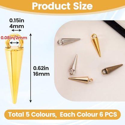 Cone Charm, Punk Style Spike Pendants with Small Hole, Glossy Gothic Dangle Cone Pendants Charm - color: 5 colors,zinc alloy, 30pcs