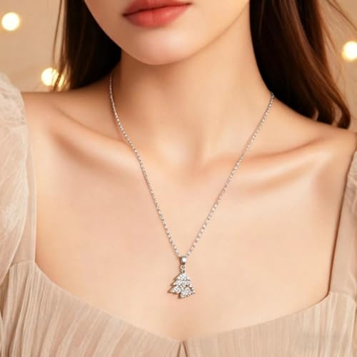 Sunflower Fidget Necklace for Women Gold Moon Necklace Rotating Heart Necklaces Spinning Crystal Flower Anxiety Necklaces Crescent Moons Jewelry Accessories - color: Silver Tree