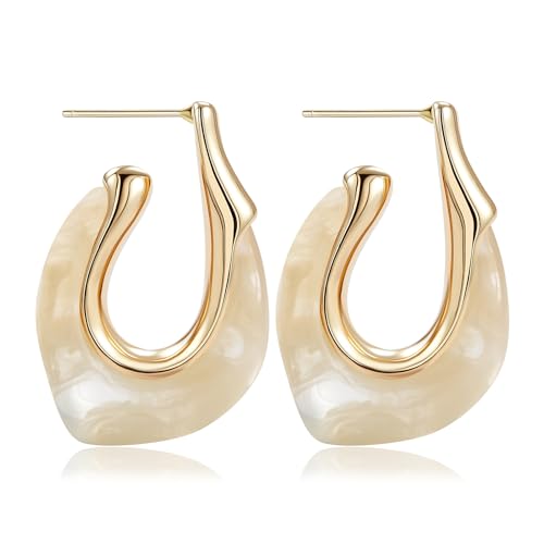 Acrylic Gold Hoop Earrings Chunky Huggie Statement Vintage Earrings Cute Resin Drop Earring Trendy Jewelry Gifts for Women - color: White, size: Hoop