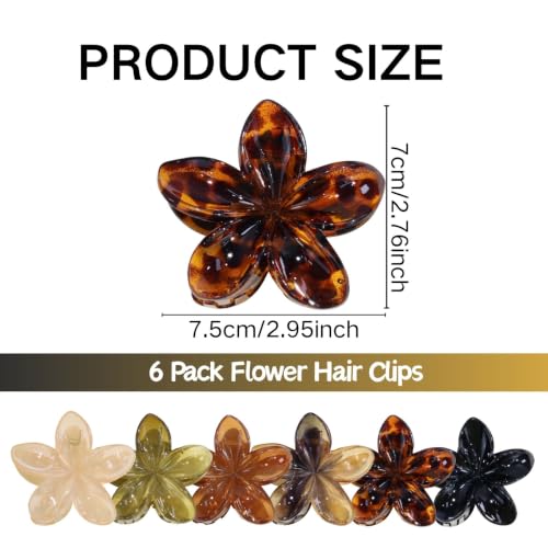 6 Pack Flower Hair Claw Clips for Women Hawaiian Plumeria Claw Clip (Brown) | Strong Hold Nonslip Large Hair Clip for Beach Holiday Thick Thin Hair Accessories - color: Brown