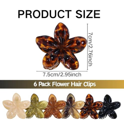 6 Pack Flower Hair Claw Clips for Women Hawaiian Plumeria Claw Clip (Brown) | Strong Hold Nonslip Large Hair Clip for Beach Holiday Thick Thin Hair Accessories - color: Brown