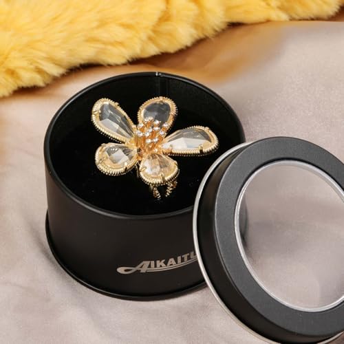 Large Flower Crystal Ring, Crystal Petal Ring, Size Adjustable, Fashion Ladies Must - color: Transparent