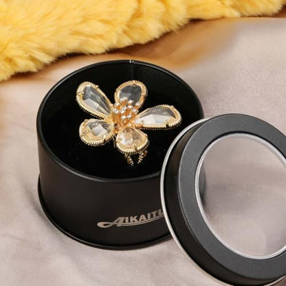 Large Flower Crystal Ring, Crystal Petal Ring, Size Adjustable, Fashion Ladies Must - color: Transparent