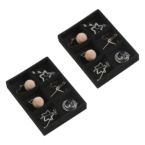 Frebeauty Small Jewelry Trays for Drawer,2 Pack 6 Grid Earring Organizer | Jewelry Display for Rings Stud,Jewelry Box Inserts,Drawer Inserts,Adjustable Dividers,Earring Organizer,Stackable,Mini Size - color: Black, size: 6 Grids Set 2