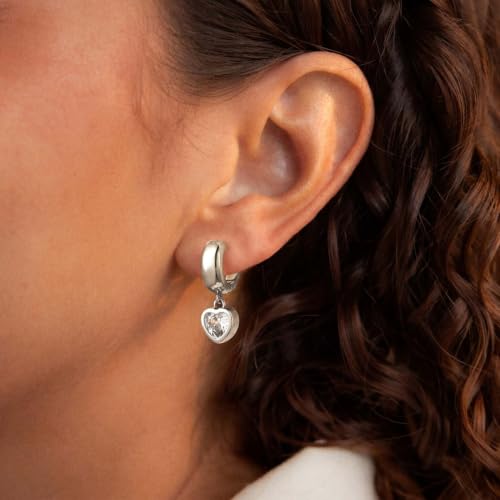 Gold Chunky Dangle Earrings for Women, Bezel Set Cubic Zirconia Charm | 14K Gold Silver Plated, Statement Huggie Hoops Drop Earrings, Trendy Jewelry Gifts, High Grade CZ, Hypoallergenic Lightweight - color: SL-Heart CZ Hoop