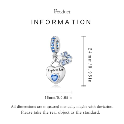 925 Sterling Silver Birthstone Charms Fit for Bracelet and Necklace Happy Birthday Charm Mother's Day Jewelry Gift for Women - color: 9-September