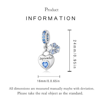 925 Sterling Silver Birthstone Charms Fit for Bracelet and Necklace Happy Birthday Charm Mother's Day Jewelry Gift for Women - color: 9-September