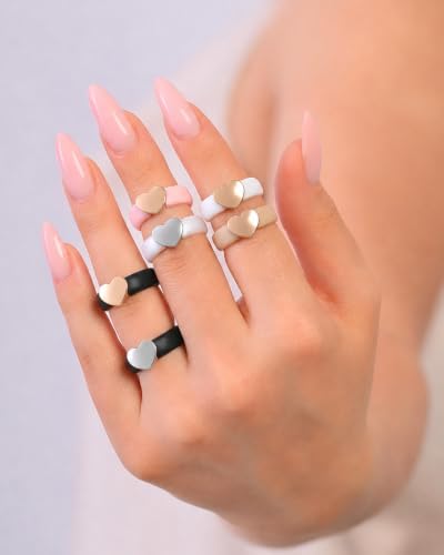 Rinfit Womens Silicone Wedding Ring with Stainless Steel Heart - Rubber Bands - Patented Design - color: PACK A: Nude / Metal Heart - Rose Gold, size: Size 10