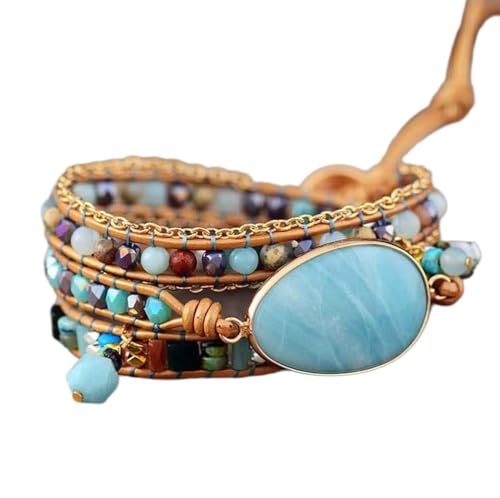 Women Wrap Bracelet Boho Natural Jasper Crystal Stone Beads Strand Bracelets - color: Style 16-Amazonite