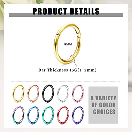 Besteel 10PCS Septum Nose Rings Hoops for Women Men - 16G 18G 316L Surgical Stainless Steel Hinged Clicker Lip Helix Rook Tragus Daith Conch Piercing Jewelry Cartilage Sleeper Earrings Set 8/10/12MM - style: 10 PCS - 16G 8MM