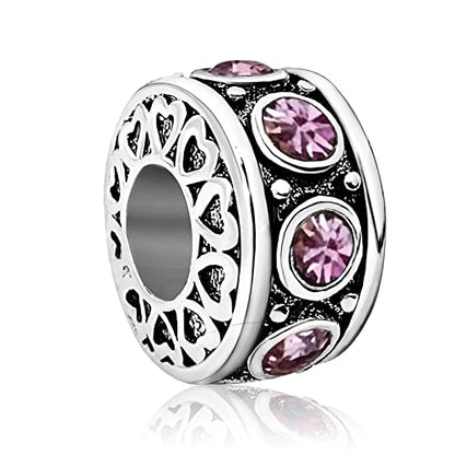 Birthstone Birthday Compatible With Pandora Charms Bracelet | Heart, Birthstone, Birthday Cake, Womens Bead Charms for Bracelets, Christmas Jewelry - style: Purple June Birthstone