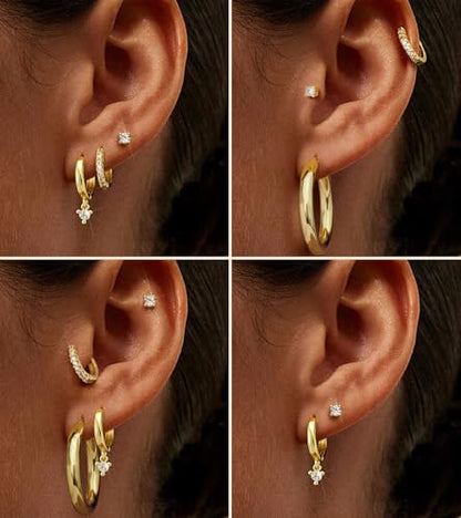 wowshow Gold Hoop Earrings for Women Chunky Hoops 14K Gold Plated Thick Hollow Tube Lightweight Earrings for Mother Birthday Gifts 20/25/30/40/50MM - color: Gold-30mm+10mm+8mm+stud
