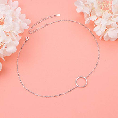Ladytree S925 Sterling Silver Dainty Simple Choker Necklace,Rolo Chain,Adjustable 13 inches to 16 inches - style: 01_Circle choker
