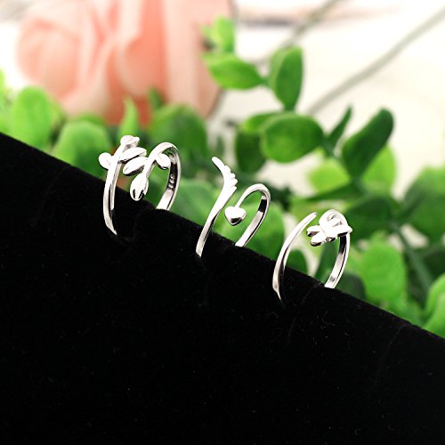 lauhonmin 3pcs S925 Sterling Silver Open Rings Set Finger Ring Joint Ring Toe Ring Beach Jewelry Gifts for Women Adjustable - color: Style A