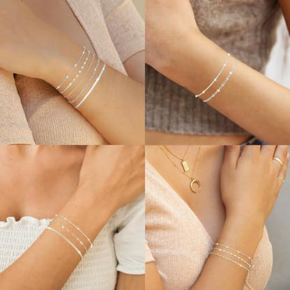 5Pcs Thin Silver Plated Bracelets Sets for Women Dainty | Silver Jewelry Trendy Stackable Rope Snake Box Figaro Chain Bracelets Pack Costume Fashion Gifts - style: 5Pcs BRACELET SET-04