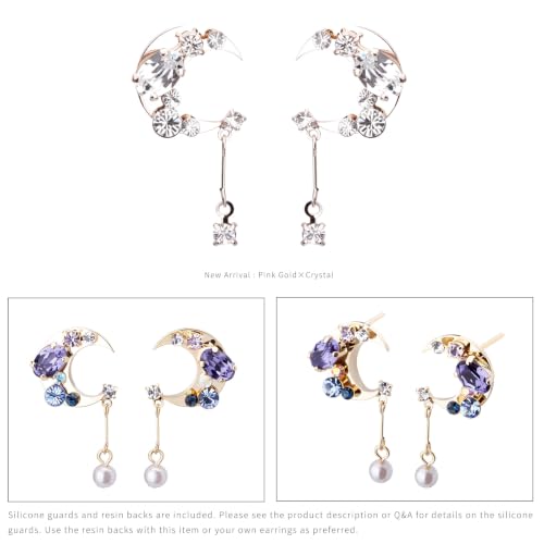 LOKUMI Preciosa Crystal Crescent Earrings | Nickel-Free Hypoallergenic Bijou Earrings | 24K Gold, 18K Pink Gold & Silver Plated, 4 Colors tp-60 - color: 24K Gold Plated & Blue