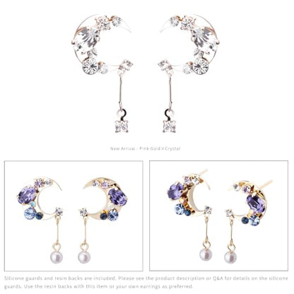 LOKUMI Preciosa Crystal Crescent Earrings | Nickel-Free Hypoallergenic Bijou Earrings | 24K Gold, 18K Pink Gold & Silver Plated, 4 Colors tp-60 - color: 24K Gold Plated & Blue