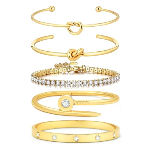 18 K Gold Plated Love Bangle Bracelet Stack Cuff Jewelry for Women Jewelry Set for Women Gift with Box - style: style8